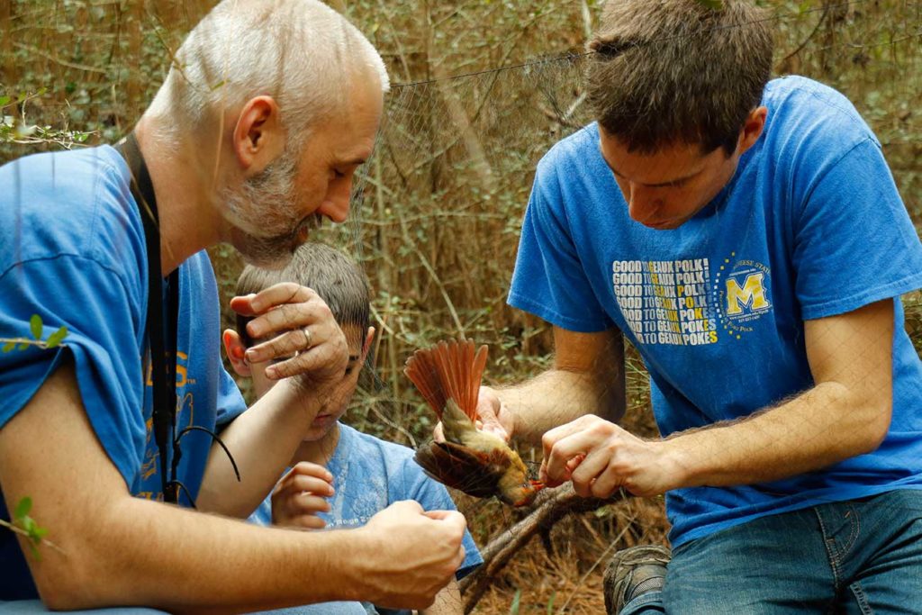 Students banding bird