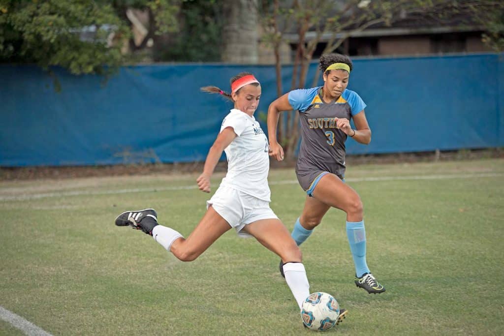 Women soccer players. Sports medicine majors at McNeese learn how to train athletes to avoid injury.