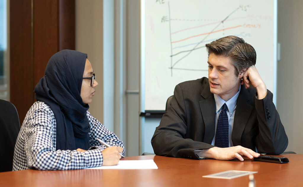 Management majors in management degree program