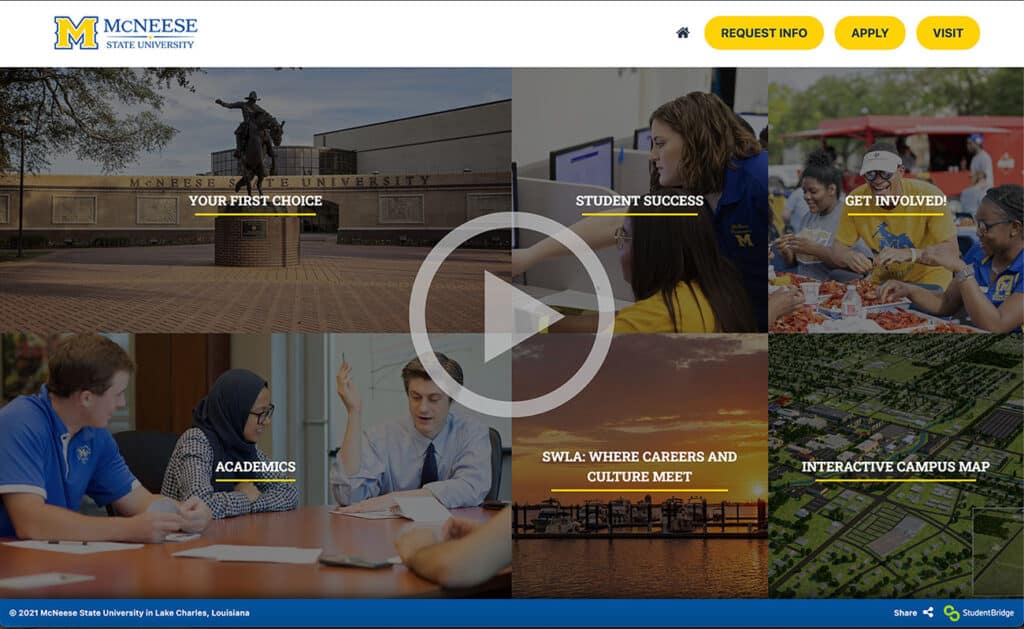 McNeese virtual tour through student bridge.
