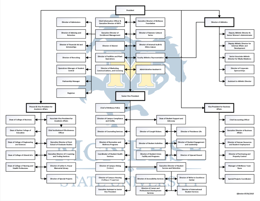 McNeese State University Organizational Chart (Effective July 1, 2025)