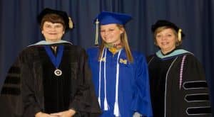 Lola Grichendler stands with Dr. Peggy Wolfe, and Dr. Amy Bufford of McNeese.