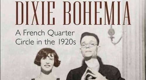 Dixie Bohemia.crop A man and women in 1920's dress stand under the title Dixie Bohemia.