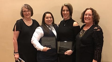 Dr. Ann Warner stands with Lauren Courville, Lindsey Bufford and Dr. Tari Dilks