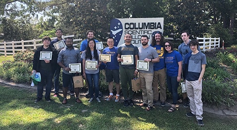 Engineering and computer science majors outside of the Columbia Scientific Balloon Center in Palestine, Texas.