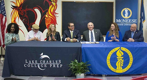 CROP.McNeese.LCCP Faculty members of LCCP and McNeese announce a new partnership to provide educational programs and services.