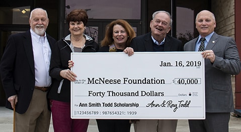 Richard H. Reid, vice president for university advancement and executive vice president of the foundation, Dr. Peggy Wolfe, dean of the College of Nursing and Health Professions, Ann and Ray Todd, and McNeese President Dr. Daryl Burckel