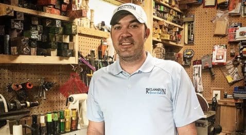 Lance Chapman in his work shed