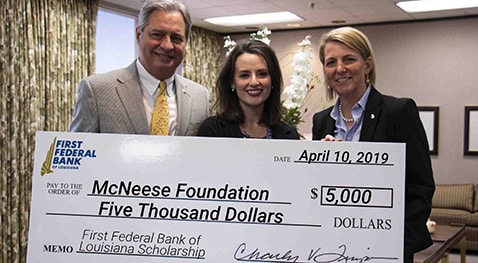 Charles V. Timpa, president and CEO of First Federal Bank, Jennifer Leger, planned giving and donor research specialist with the foundation, and Julie M. Miller, vice president and marketing manager of First Federal Bank.