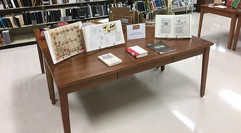 Rare Books Petting Zoo.crop Books are on display during the rare books petting zoo
