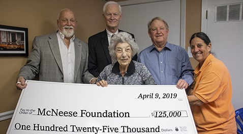 Richard H. Reid, vice president for university advancement and executive vice president for the McNeese Foundation, Bob Jones, senior vice president - investments for Wells Fargo Advisers, Katherine LaHood, executrix for the Fuller estate, David F. Huddle, estate attorney, and Rene Hulin.