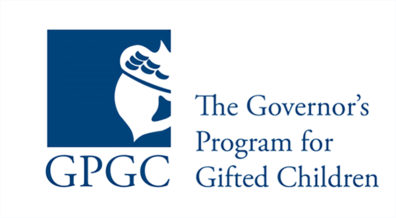 Gov Program A blue box and white acorn as the logo for the Governor's Program for Gifted Children