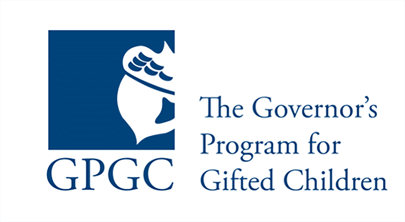 A blue box and white acorn as the logo for the Governor's Program for Gifted Children