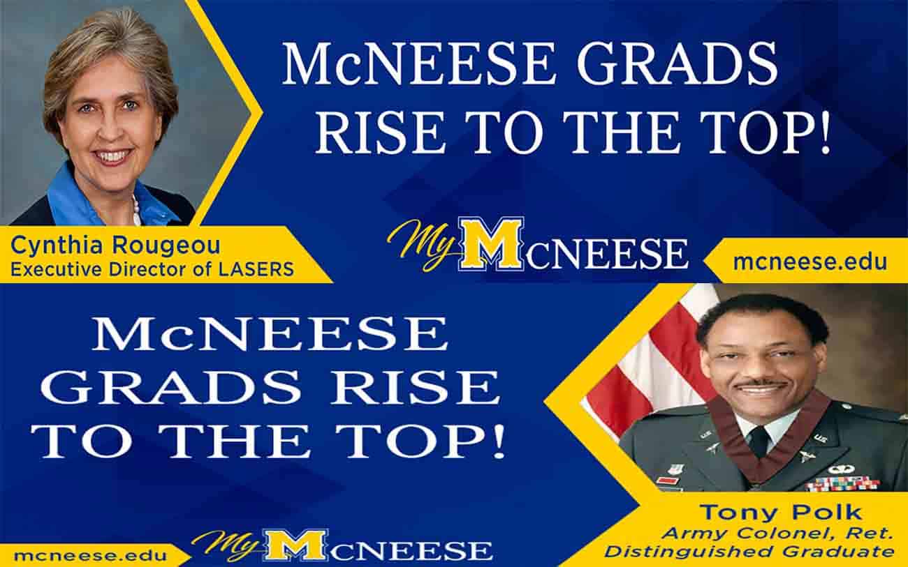 Rise to Top Billboard graphics with McNeese Alumni Cynthia Rougeou and Tony Polk