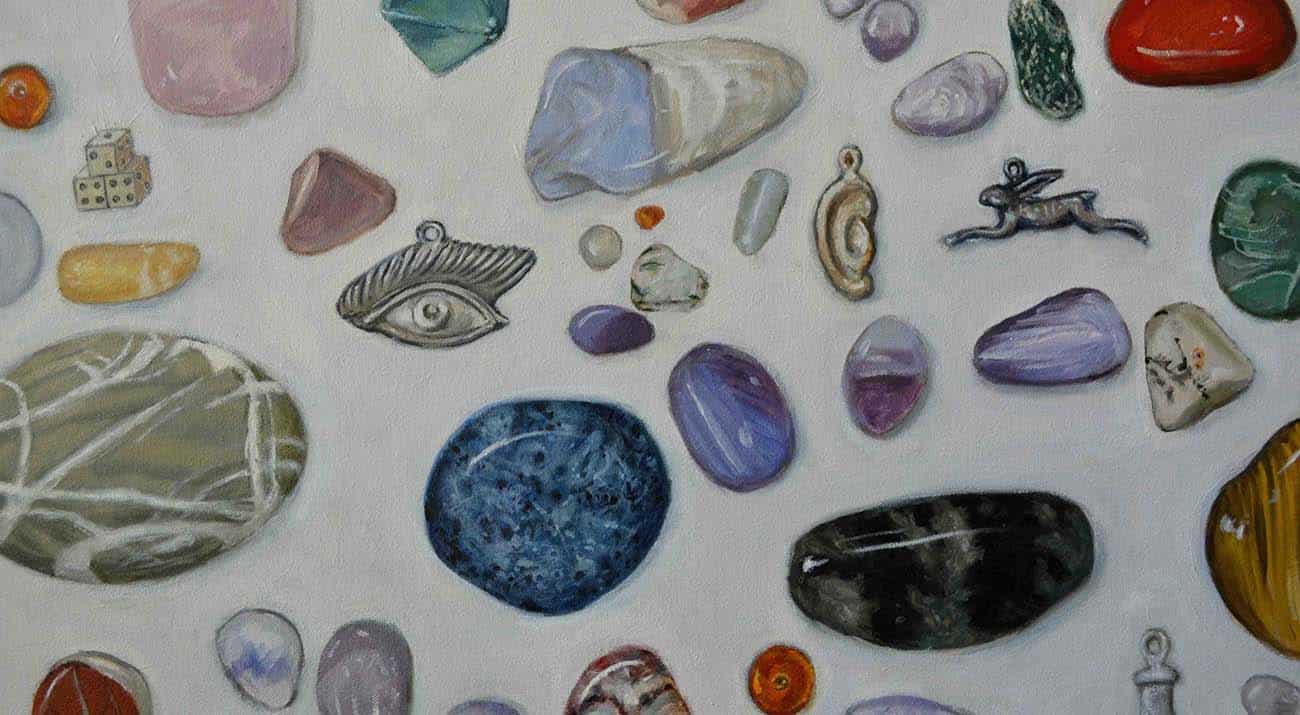 A close up of the stones in Heather Ryan Kelley's piece Augur