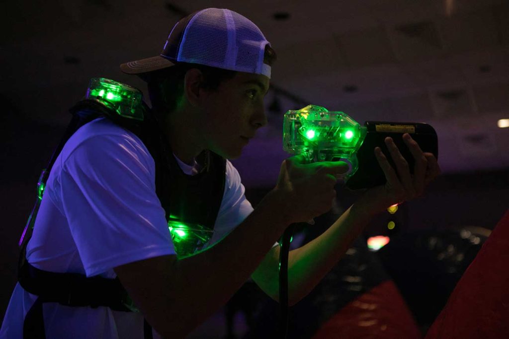 Student with laser tag gun