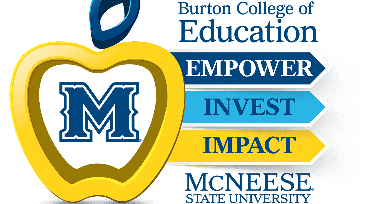 An apple makes up the Burton College of Education logo