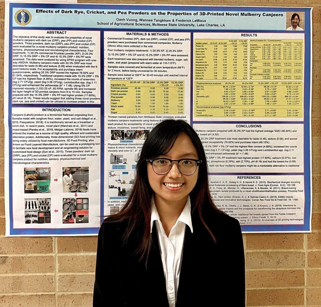 Oanh Vuong in front of poster