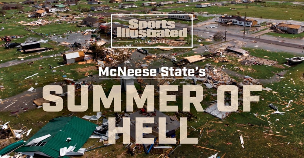 An areal view of destruction in Lake Charles is the Sports Illustrated cover.