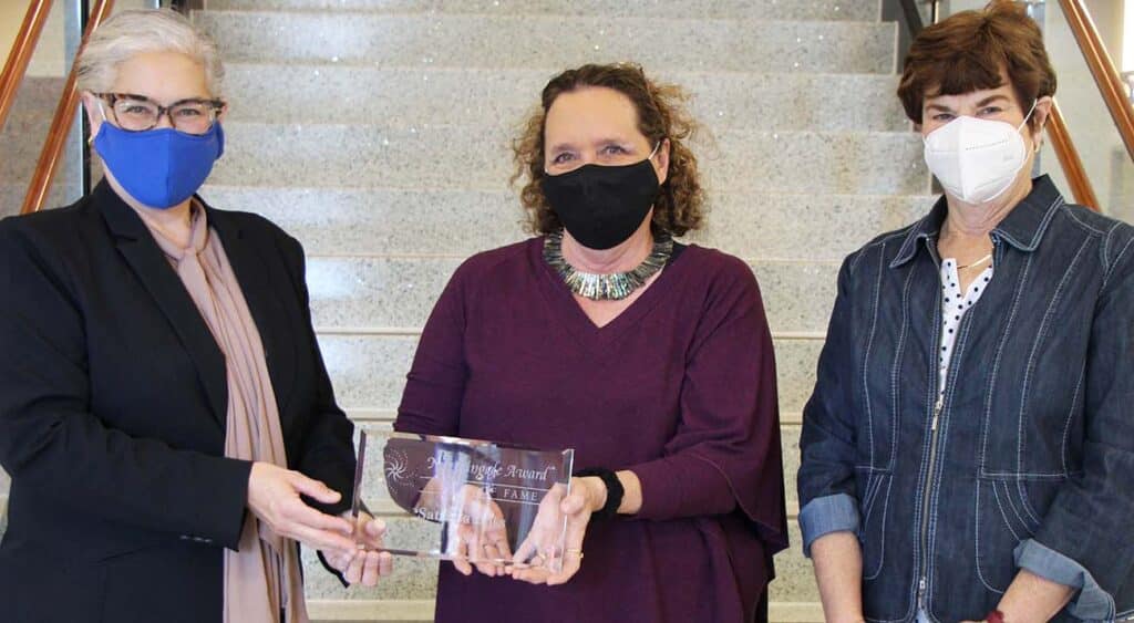 L-R: Louisiana State Nurses Association President, Ecoee Rooney, Dr. Tari Dilks, Professor of Nursing, and Dr. Peggy Wolfe, Dean of the College of Nursing and Health Professions.