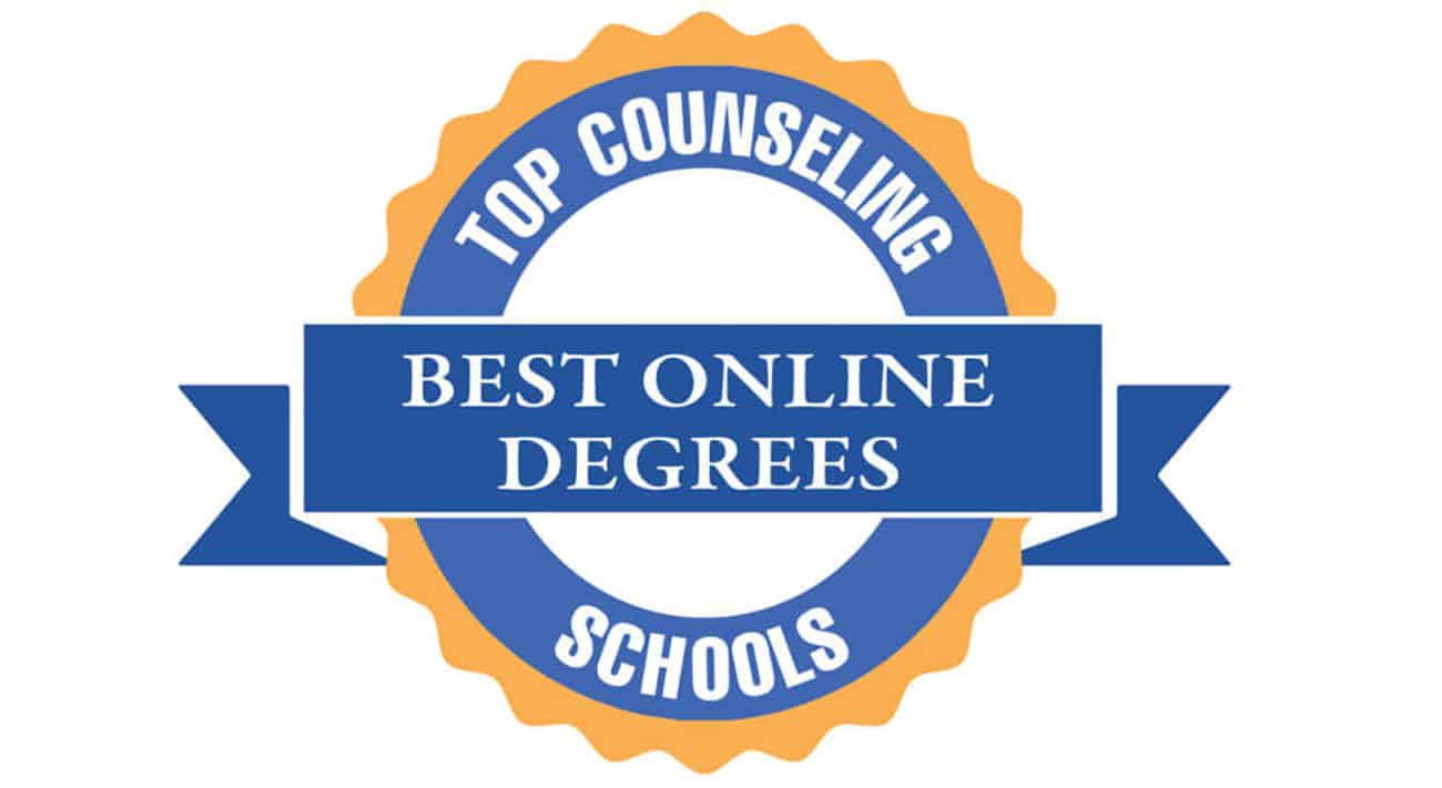 A blue winner ribbon signifies Best Online Degrees from Top Counseling Schools