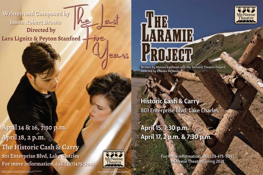 Spring 2021 Theatre posters for McNeese State University