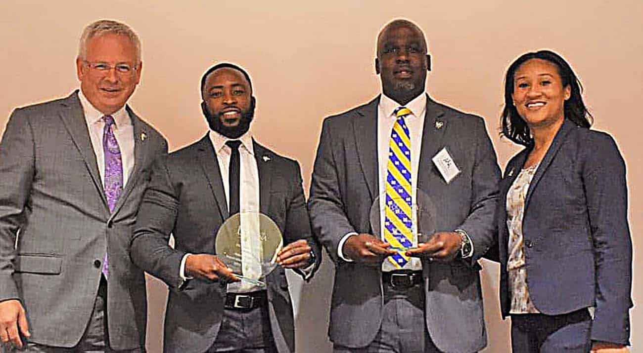 From left, Dr. Jim Henderson, University of Louisiana System President, Dr. Gabe Willis, Dean of Students for Southeastern Louisiana University, Dr. Kedrick Nicholas, Dean of Students for McNeese, and Dr. Claire Norris, ULS Associate Vice President for Inclusion, Diversity and Effectiveness.