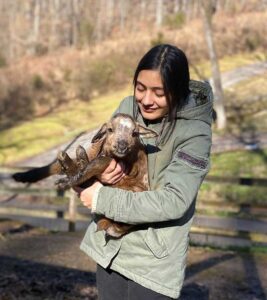 McNeese International student with lamb