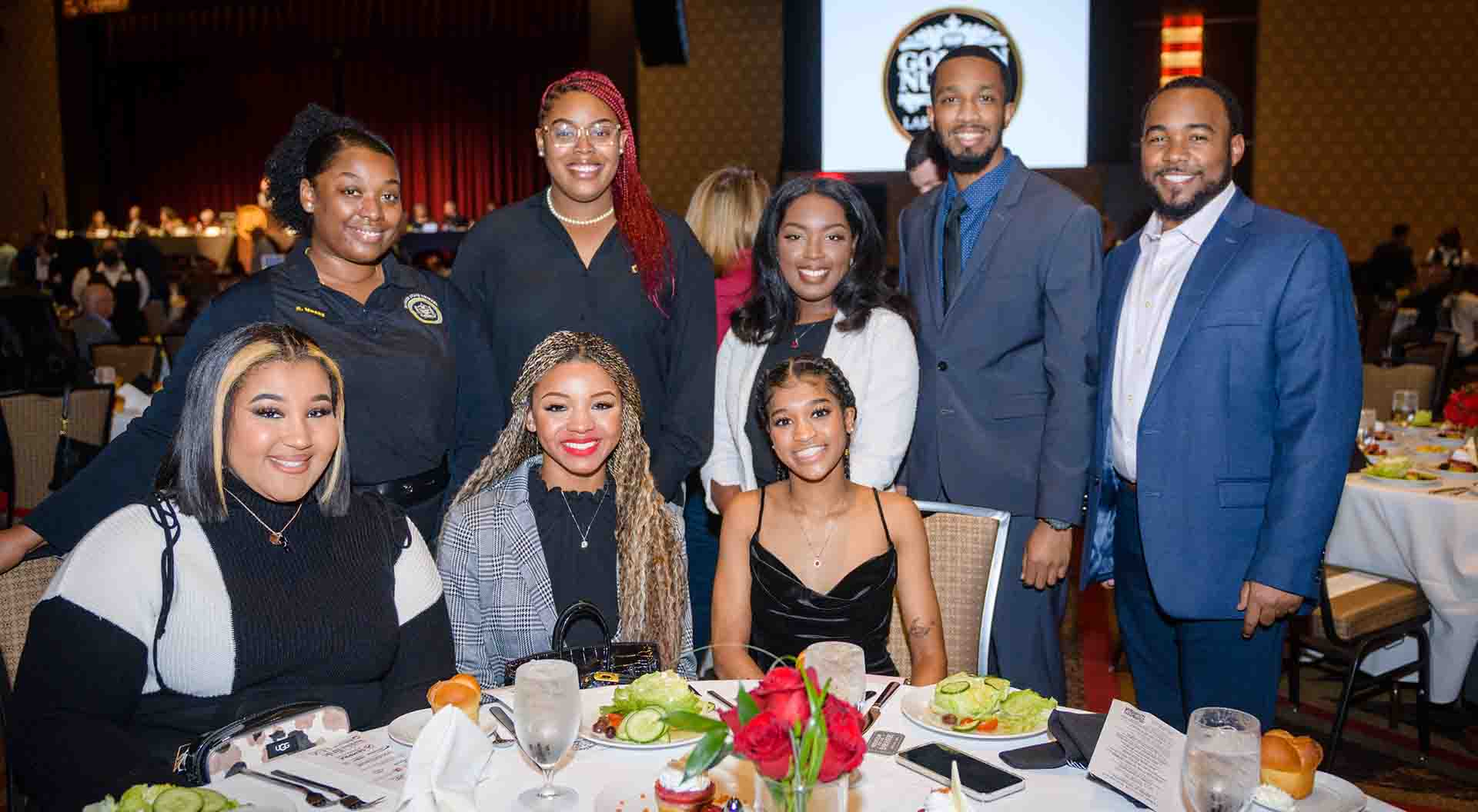 Circle 7 participants pictured left to right: Lakyn Thomas, Essence Means, Sudan Britton, McKenzie Marks, Jasmine Semien, Keijahne Williams, Elijah Jasper and Lawrence Sweet attended the Chamber SWLA 118th Annual Banquet earlier this year.