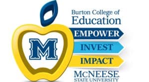 An apple makes a logo for the Burton College of Education.