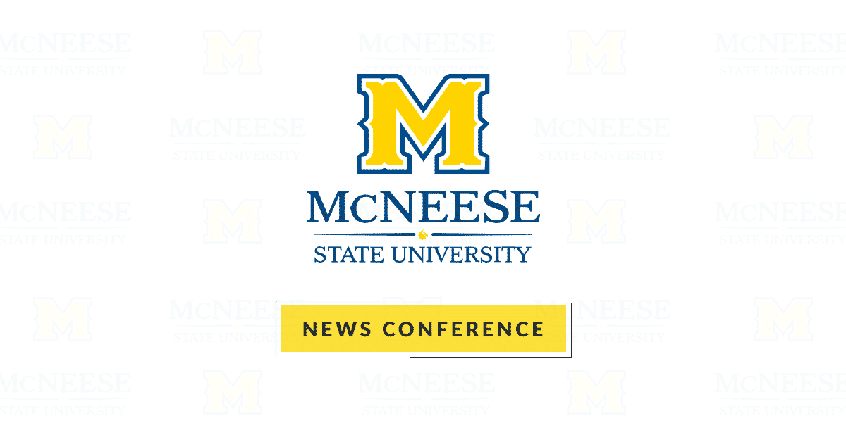 McNeese State University logo with yellow 'News Conference' banner