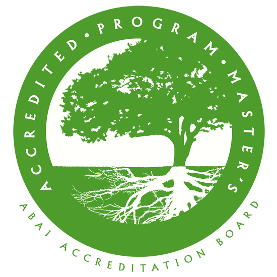 Green ABIA Accreditation Board logo featuring a tree with roots, labeled 'Accredited Program Masters'.