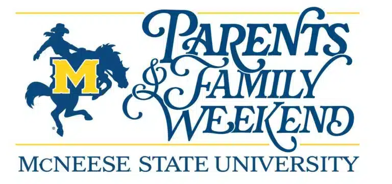 McNeese State University Parents & Family Weekend logo with cowboy on horseback.