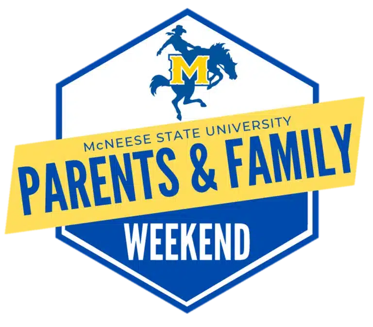 McNeese State University Parents and Family Weekend logo with cowboy mascot.