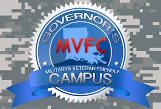 Governor's MVFC emblem on a camo background, promoting military and veteran-friendly campuses.