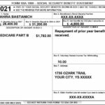 2021 SSA-1099 Social Security Benefit Statement with beneficiary details, Medicare Part B, and repayments.
