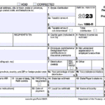 IRS Form 1099-R for 2023 details distributions from pensions, annuities, IRAs, with sections for tax and personal information.