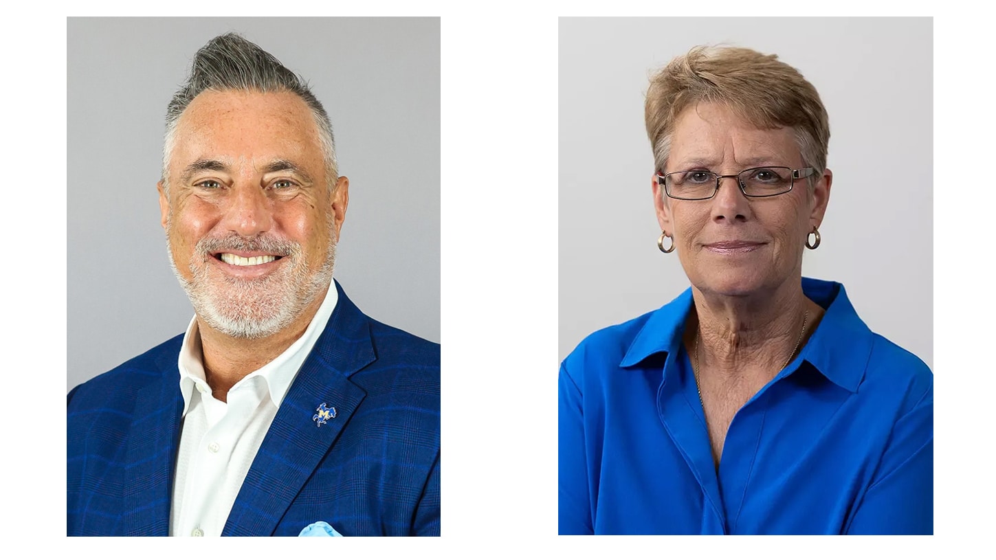 McNeese State University employee headshots of Heath Schroyer and Bridget Martin.