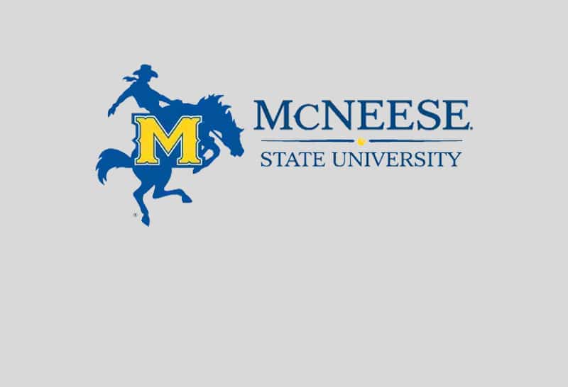 McNeese State University logo with a cowboy on a horse and a large 'M'.