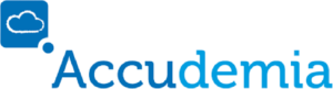 Blue Accudemia logo featuring a cloud icon.