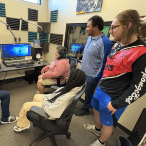 students in a production studio