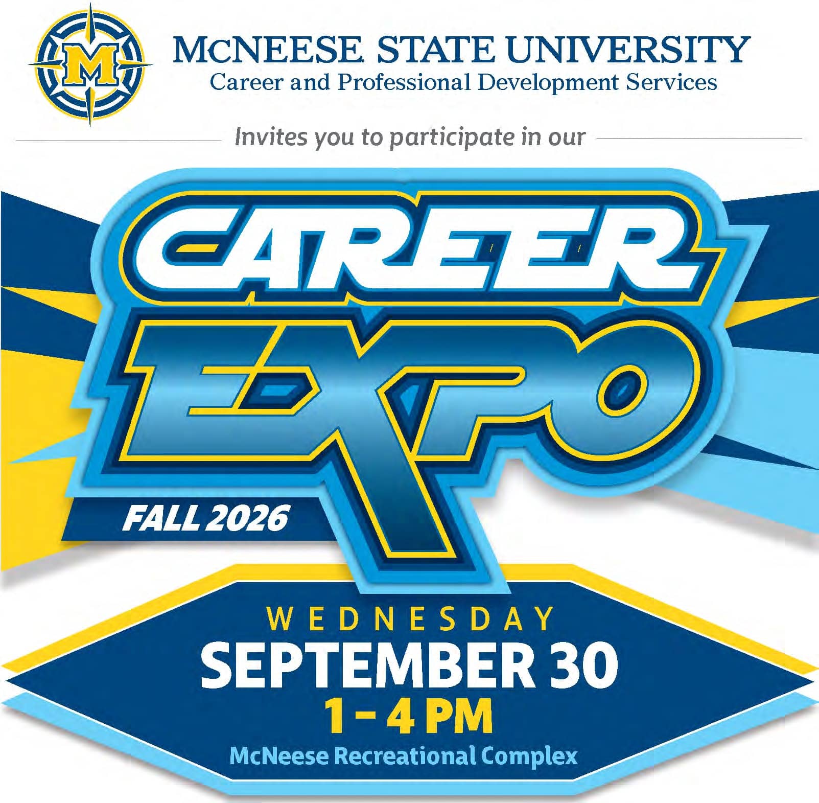 Career Expo Fall 2026 logo graphic with the date Wednesday, September 30 from 1 to 4 PM.